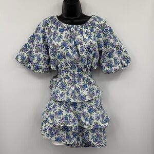 Talulah Floral Two-Piece Set Puff Sleeve Crop Top & Ruffle Skort | Size S/M